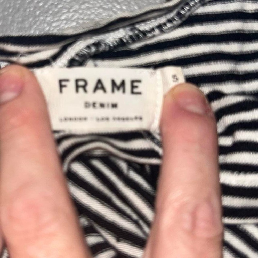 Frame Denim Black and White Striped Long Sleeve Tee - Picture 6 of 9